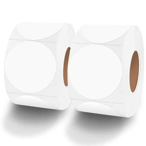 1.5 Inch White Round Thermal Sticker Labels, Self-Adhesive Circle Direct Thermal Labels, Multi-Purpose Roll Sticker Labels for DIY Logo Design with Perforation Line（ 500 Labels，2 Rolls） - color: White-1000 Labels, size: 1.5 inch