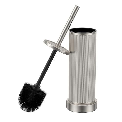 Metal Vertical Grain Toilet Bowl Brush and Holder Set Scrubber Nickel - color: Nickel