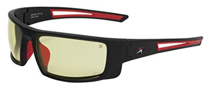 X Power ANSI Z87+ Safety Sunglasses Impact Resistant Polycarbonate Lens & Double Injection Frame - color: 002 Matte Black & Red Frame / Yellow Lens