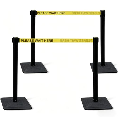 OrangeStar 4-Pack Crowd Control Stanchions, Heavy Duty Stanchion Set - color: Yellow-PLEASE WAIT HERE