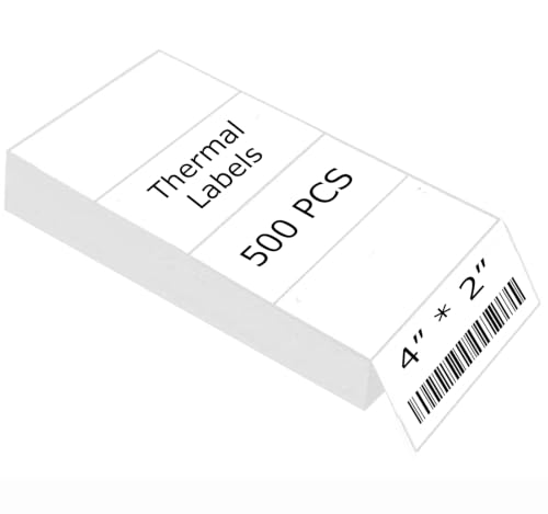 4" x 2" Thermal Labels Printable Shipping Label Stickers with Strong Adhesive, Large White Sticker Square Labels for Mailing, Shipping, Compatible with Most Thermal Printers (4" x 2"-500pcs) - style: 4" X 2"-White-500PCS
