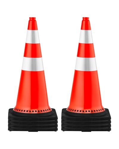 VEVOR Safety Cones, 8 Pack 30" Traffic Cones, PVC Orange Construction Cones with Reflective Collars and Black Weighted Base, for Traffic Control, Driveway Road Parking and School Improvement - size: 30''