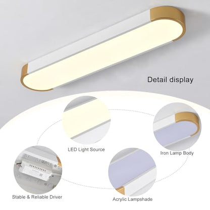 Tioolo Dimmable LED Ceiling Light with Remote 42W Kitchen Lighting Fixtures Ceiling White and Gold Long Ceiling Light Fixture 27.5 Inch Flush Mount Ceiling Lights for Kitchen Dining Room Hallway - color: White+Gold/42W