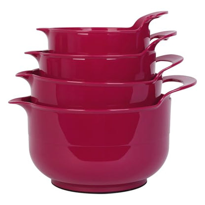 BoxedHome 4 Pack Nesting Mixing Bowl Set with Pour Spout and Handle, Non-Slip Bottom, BPA free Microwave & Dishwasher Safe(Deep Carmine) - color: Deep Carmine