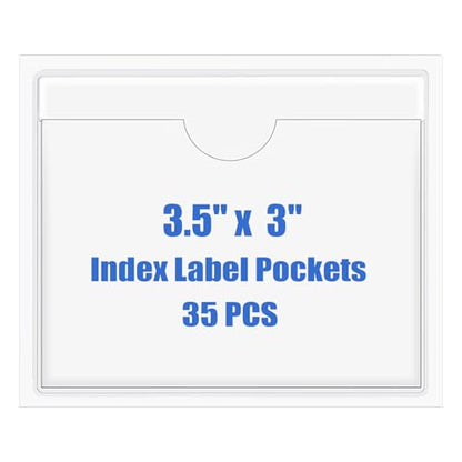 Origin-Joy 35 PCS Self Adhesive Index Card Pockets with Top Open, Clear Plastic Label Holder for Cards of Note, Library and Business, Adhesive Label Pockets & Card Holder (3.5 x 3 inch) - size: 3.5 x 3 inch, style: Horizontal