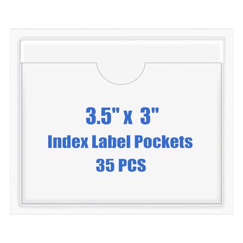Origin-Joy 35 PCS Self Adhesive Index Card Pockets with Top Open, Clear Plastic Label Holder for Cards of Note, Library and Business, Adhesive Label Pockets & Card Holder (3.5 x 3 inch) - size: 3.5 x 3 inch, style: Horizontal