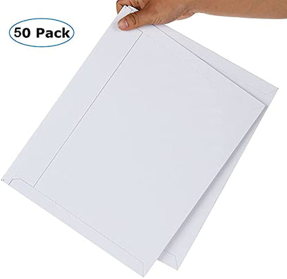 50 Pack 14 x 11 inches Security Self-Seal Envelopes Blank Stay Flat Photo Document Cardboard Envelopes Mailers Large White Chipboard Mailers