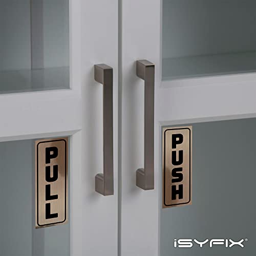 iSYFIX Push Pull Stickers Sign, 2x5 Inch, Black/Brushed Gold, 2 Pack - color: Black / Brushed Gold, size: Vertical 2x5