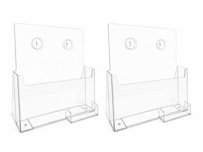 SOURCE ONE Premium Clear Acrylic Brochure Holder for 9" Booklet with Business Card Container Countertop Organizer (2 Pack) - size: 2 Pack