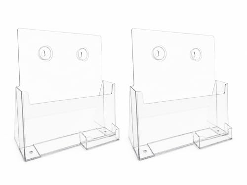 SOURCE ONE Premium Clear Acrylic Brochure Holder for 9" Booklet with Business Card Container Countertop Organizer (2 Pack) - size: 2 Pack