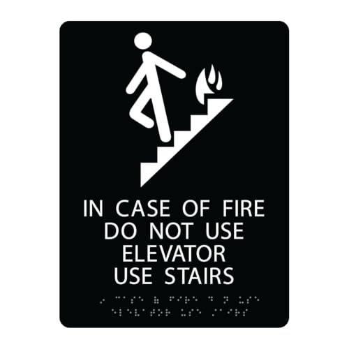 Alpha Dog In Case of Fire Do Not Use Elevators Sign 12x9 Braille, Black - color: Black, size: In Case of Fire - Do Not Use Elevators