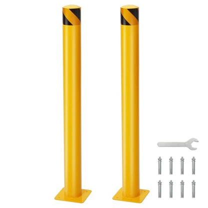2-Pack 48 Inch Steel Safety Bollards, 4.5 Inch Diameter Parking Bollard Post with 8 Anchor Bolts, Yellow Safety Steel Bollard Post for Driveway Barrier, Traffic Control & Storefront Protection - size: 48 Inch