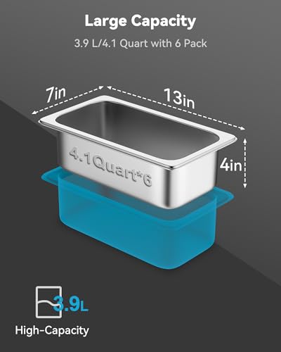 ZeroPone 6 Pack Hotel Pans 1/3 Size 4" Deep Stainless Steel Steam Table Pan - color: 4 INCH, size: 1/3 SIZE
