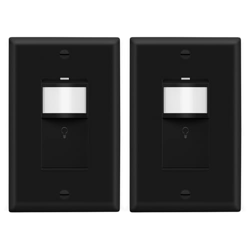 LIDER Motion Sensor Switch with Wall Plate, PIR Sensor Light Switch, 2-Pack - color: Black