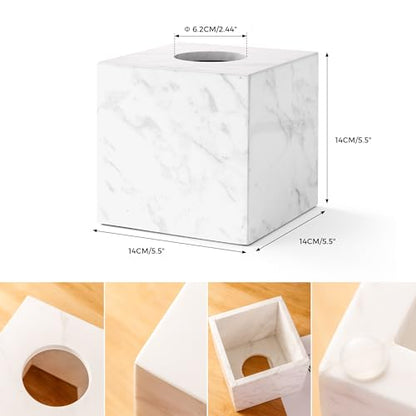 Natural Marble Tissue Box Holder Cover, Square Cube Tissue Box Holder with Open Bottom for Bathroom Vanity Tops, Bedroom Dressers, Kitchen Countertop, White Tissue Box(NS021) - color: White