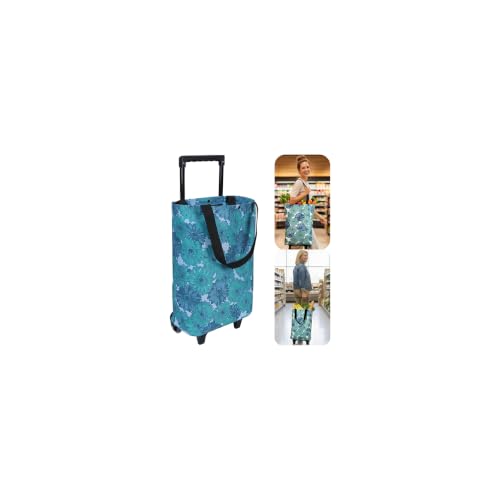 Rolling Shopping Bag, Small Shopping Cart with Wheels,Collapsible Portable Waterproof Tote for Market & Grocery Runs–Gift for Women & Seniors (Flower) - color: Flower1