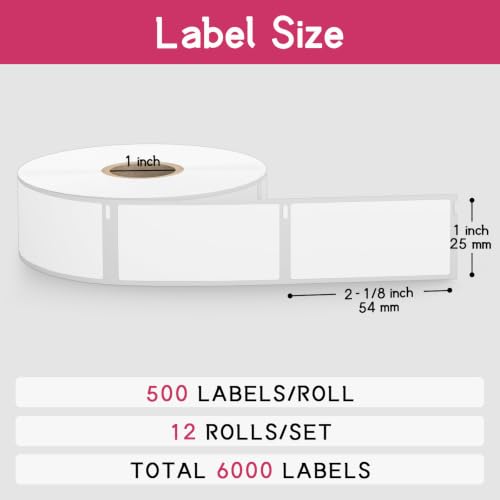 12 Rolls, 6000 Barcode Labels Replacement for DYMO 30336 (1" x 2-1/8") - size: 1" x 2-1/8" | 30336-12 Rolls