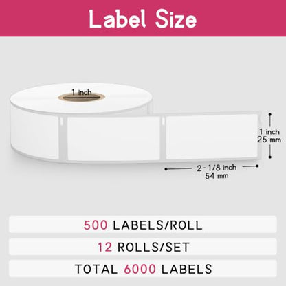 12 Rolls, 6000 Barcode Labels Replacement for DYMO 30336 (1" x 2-1/8") - size: 1" x 2-1/8" | 30336-12 Rolls