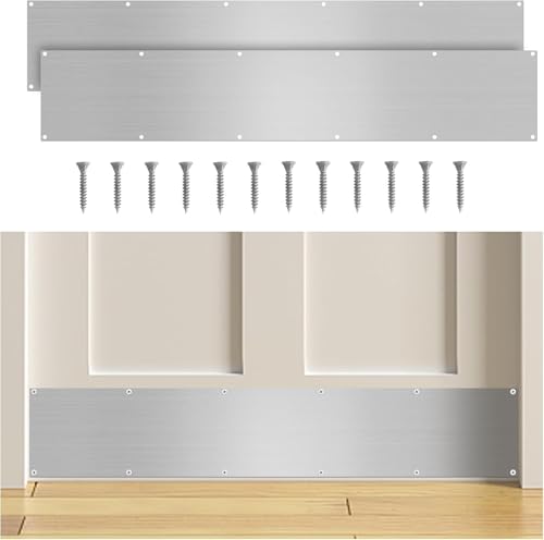 2 Pieces Door Kick Plate for Exterior Door: Mineye 8 X 34 inch Kick Plate for Bottom of Door, Brushed Nickel Front Door Kick Plate with Screws for Interior or Exterior Anti Scratch Door Protection - color: Silver, size: 8 x 34 Inch