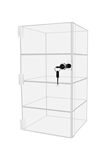 Marketing Holders Acrylic Locking Vertical Cabinet with Keys 8" x 8" x 16" Clear Countertop Hinged Swing Door Locker for Retail Products and Convenience Stores Merchandise - size: 8"W x 8"D x 16"H