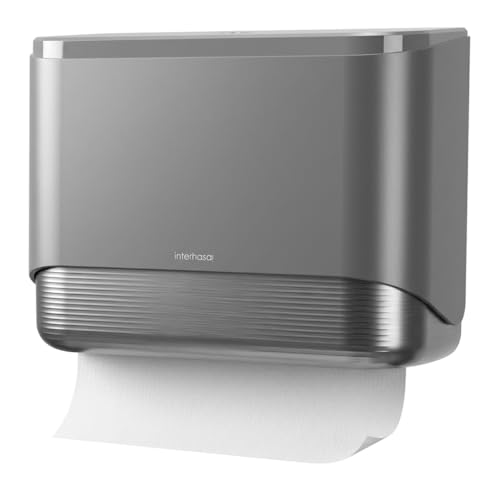 interhasa! Commercial Paper Towel Dispenser Wall Mount - ADA Compliant Multifold Trifold & C-Fold Hand Towel Holder for Restroom, Office, Clinic. Lockable, No-Drill ABS, 10.8" L x 3.5" W x 8" H - color: Silver