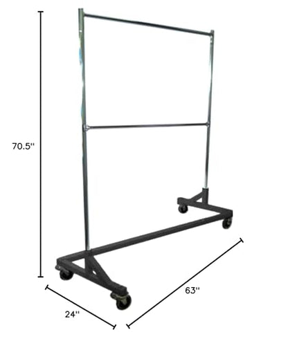 Heavy-Duty Commercial Grade Double-Bar Rolling Z Rack Garment Rack with Nesting Black Base by Metropolitan Display