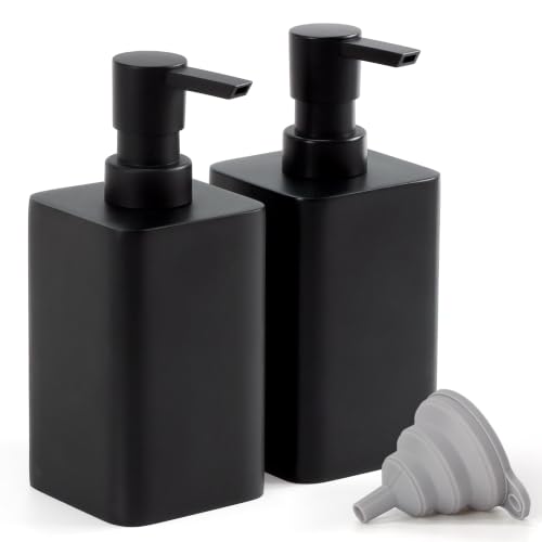 YMXYJM 2 pcs Hand Soap Dispenser Set - 11oz Refillable Resin Liquid Soap Dispensers with Rustproof Pump, Lotion Dispenser Includes Silicone Funnel for Bathroom Countertop or Kitchen, Black - color: Black