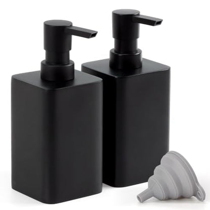 YMXYJM 2 pcs Hand Soap Dispenser Set - 11oz Refillable Resin Liquid Soap Dispensers with Rustproof Pump, Lotion Dispenser Includes Silicone Funnel for Bathroom Countertop or Kitchen, Black - color: Black
