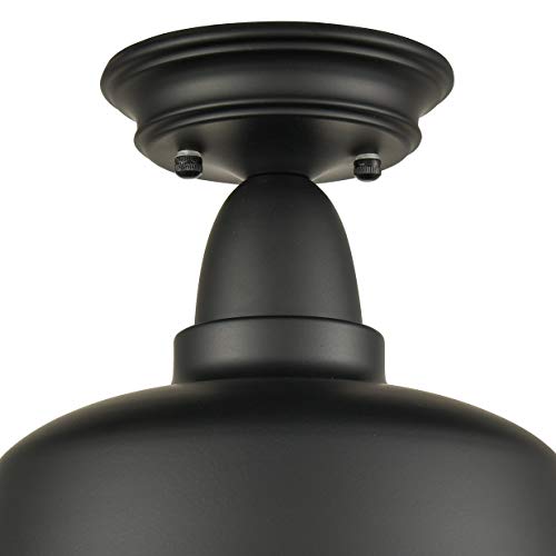 Farmhouse Industrial Semi-Flush Ceiling Light, Matte Black - color: Black