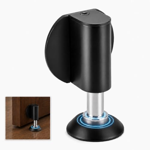 Magnetic Door Stopper for Bottom of Door with Magnetic Door Stop in Black - color: Black