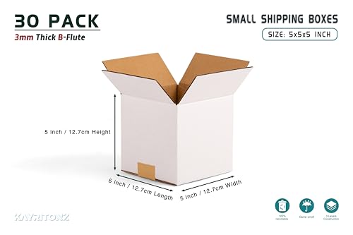 5x5x5 inch Small Shipping Boxes, 5 x 5 White Box, 30 Pack - size: 5x5x5-inch 30-Pack