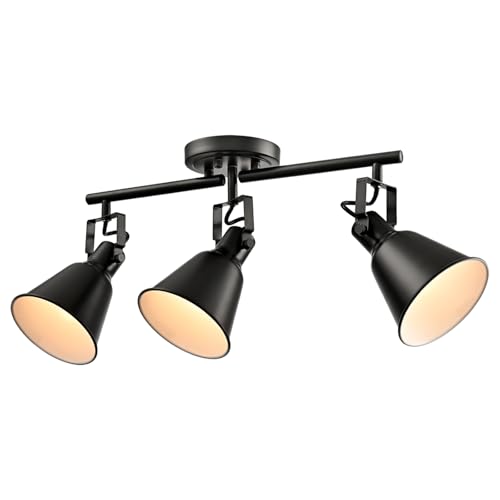 DIRYZON 3-Light Semi-Flush Mount Ceiling Track Lighting Adjustable Round Spotlight in Matte Black Multi-Directional Ceiling Mounted Art Accent Light for Bedroom Hallway Living Room Kitchen - color: Black, size: 3-Light
