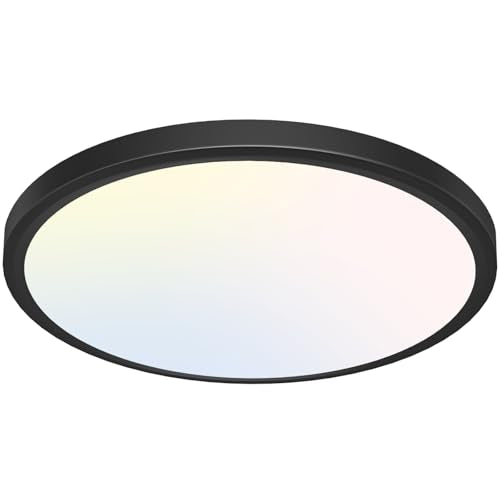 libtit 12 inch Flush Mount LED Ceiling Light Fixture, 3000K 4000K 6500K Adjustable, 28W 3200lm Black Round Lighting Fixtures for Bathroom Shower Hallway Kitchen - color: Black, size: 12in-1Pack