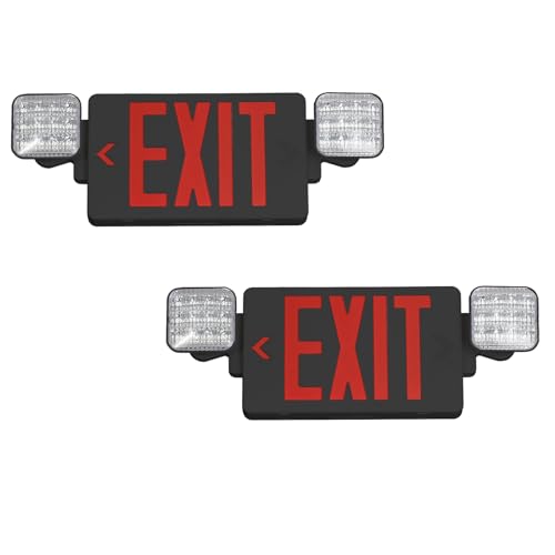 Black Red LED Exit Sign Emergency Light Combo, UL Listed Battery Backup - color: Black Red, size: 2 Pack