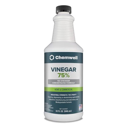 Chemwell 75% Vinegar (32 fl oz) - General Purpose All-Natural Multi-Surface Cleaner for Home, Patio & Commercial - High Performance, Powerful Concentrated Acetic Acid - Made in USA - color: 75% - 32 fl oz