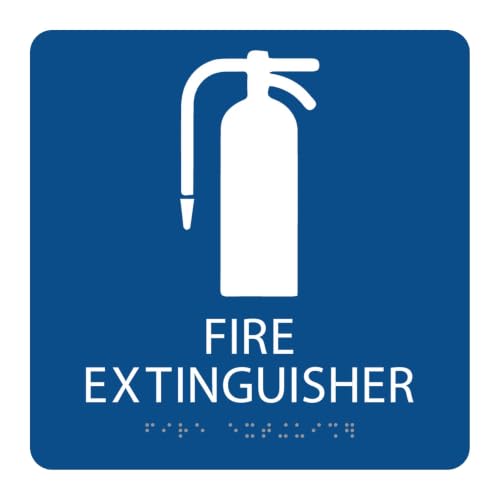 Alpha Dog Fire Extinguisher Sign, 8x8 ADA Braille Sign, Blue - color: Blue, size: Fire Extinguisher