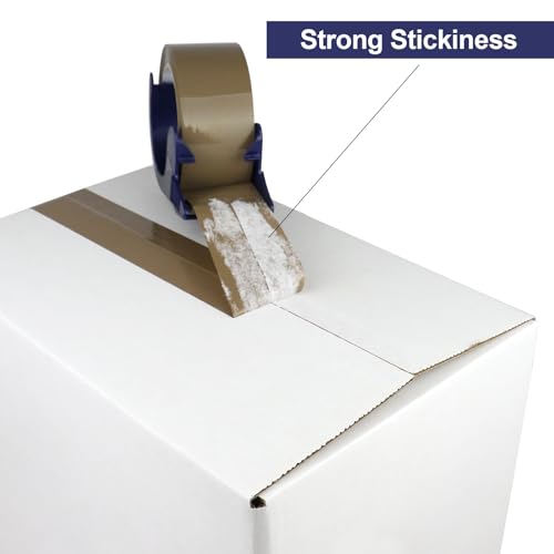 BOMEI PACK 6 Rolls Silent Brown Packing Tape, 1.88" x 60 yds,Heavy Duty Packaging Carton Tape for Shipping Packaing Moving Sealing, 2.4mil Thickness, 60 Yards Per Roll with Blue Dispenser - color: Brown