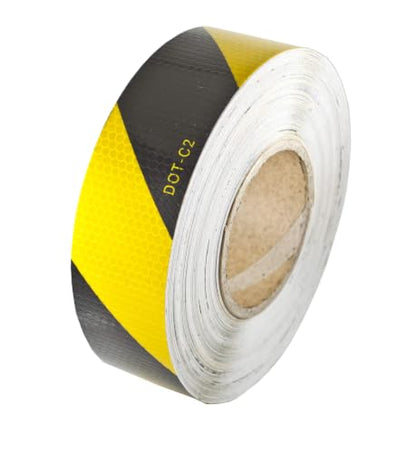 Waterproof Reflective Safety Tape Roll 1"/2" Yellow Black Striped Floor Marking Tape Hazard Caution Warning Tape Auto Truck Self-Adhesive Safety Sticker Strips for Wall Factory Trailer (2 in x 20 FT) - size: 2 IN x 20 FT