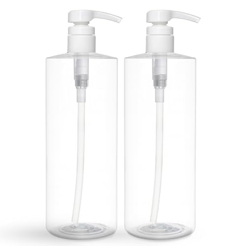 BRIGHTFROM Empty Shampoo Pump Bottles, 32 OZ/ 1 Liter, BPA-Free Cylinder Containers, Household & Commercial Use, 2 Pack - Leak Proof