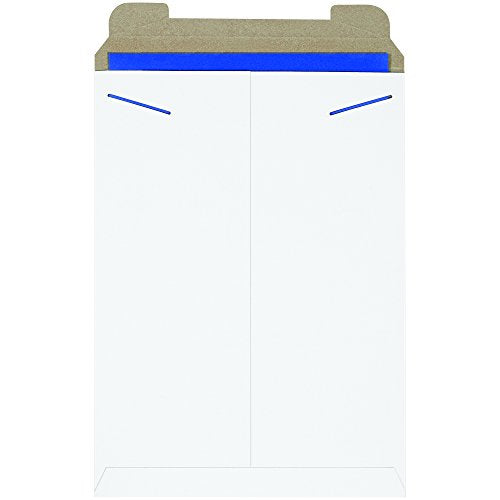 BOX USA 13" x 18" Stayflats Rigid Flat Mailers, White, for Keeping Documents, Photos, and Artwork Protected During Shipping (100 Pack)