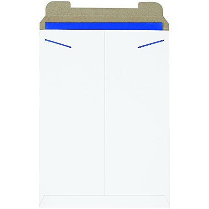BOX USA 13" x 18" Stayflats Rigid Flat Mailers, White, for Keeping Documents, Photos, and Artwork Protected During Shipping (100 Pack)
