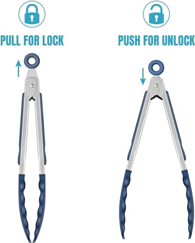 HOTEC Small Silicone Kitchen Tongs 7-Inch Mini Serving Tongs, Set of 3 - color: Classic Blue