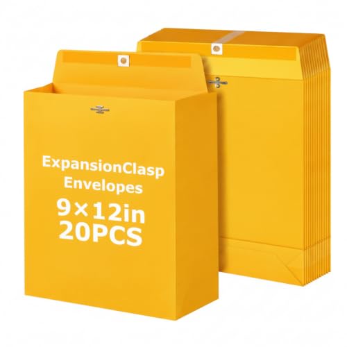 Motipuns 20 Pack 9 x 12 Inches Expandable up to 2 In Large Manila Envelopes - size: 9 x 12 Inches