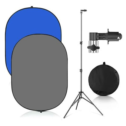 Portable Chromakey Blue/Gray Backdrop with Stand,59 * 39 inch Pop Up Collapsible Backdrop,Foldable Blue Screen 2 in 1 Backscreen for Photo and Video Shooting,Gaming (Blue & Gray) - color: Blue&Gray