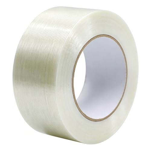 Clear Packing Tape Heavy Duty 2 Inch x 60 Yards, 1 Rolls 5.5 Mil Transparent Fiberglass Reinforced Filament Tape, Heavy Duty Strapping Tape for Packaging, Shipping, Bundling & Moving Boxes - size: 1Roll: 2 Inch x 60y
