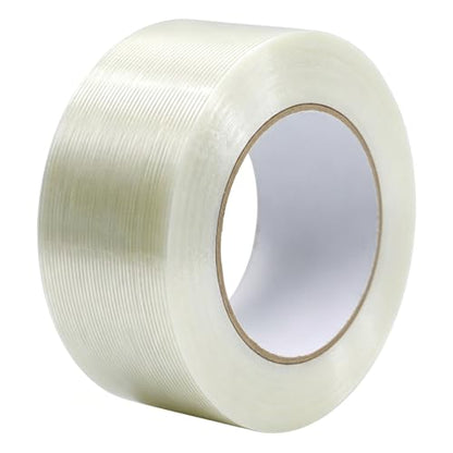 Clear Packing Tape Heavy Duty 2 Inch x 60 Yards, 1 Rolls 5.5 Mil Transparent Fiberglass Reinforced Filament Tape, Heavy Duty Strapping Tape for Packaging, Shipping, Bundling & Moving Boxes - size: 1Roll: 2 Inch x 60y