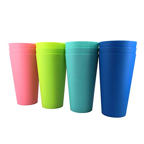 32 oz Plastic Cups Reusable set of 12, Large Plastic Tumbler Bright - color: Bright