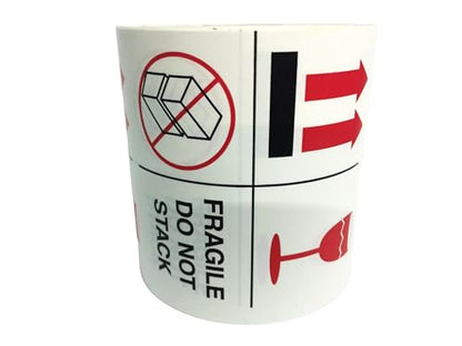 Labels and More 4" x 4" Fragile/Do Not Stack Labels Special Handling Shipping Stickers (White, Red & Black) 1 Roll of 500 Self-Adhesive Labels