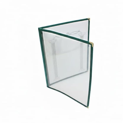 TrueCraftware- 8-1/2” x 11” Green Double Fold Restaurant Menu Covers 2 Page 4 View Set of 10- Crystal Clear Café Menu Holders Fits A4 Size Paper Menu Covers Clear Menu Sleeves - color: Green