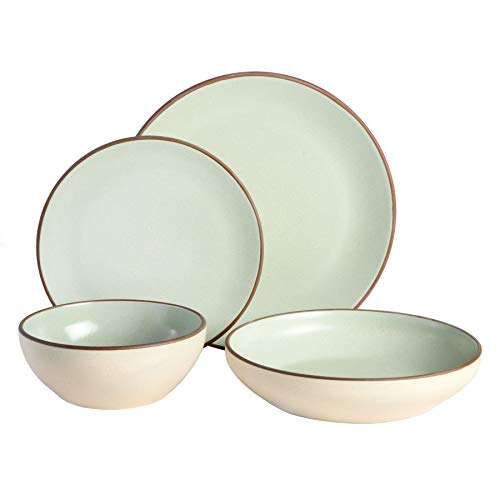 Gibson Elite Contempo Classic 16-Piece Double Bowl Dinnerware Set, Service for 4 – Mint Stoneware Plates and Bowls - color: Mint (Contempo Classic)